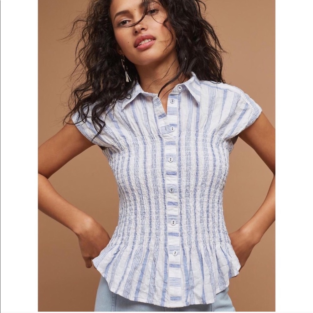 Anthropologie Maeve Bellamy Smocked Buttondown Top